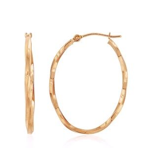 Oval Twist Hoop Earrings in 14k Yellow Gold New With Tags